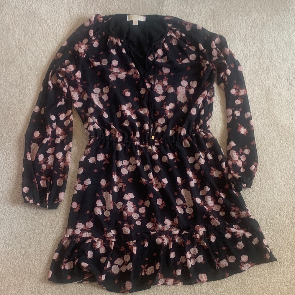 Michael Kors Black and Pink Floral Casual Dress